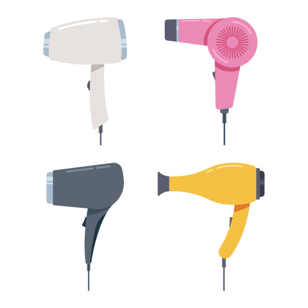 Hair Dryer Vector Cartoon Illustration Set Isolated On A White Background  Stock Illustration - Download Image Now - iStock