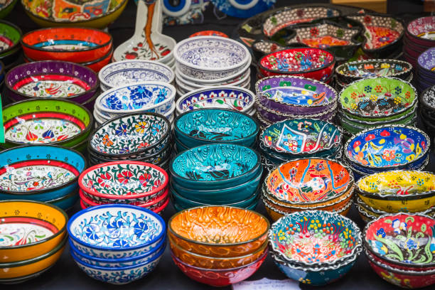 istock Mediterranean style ceramic bowls at flea market 1198253643