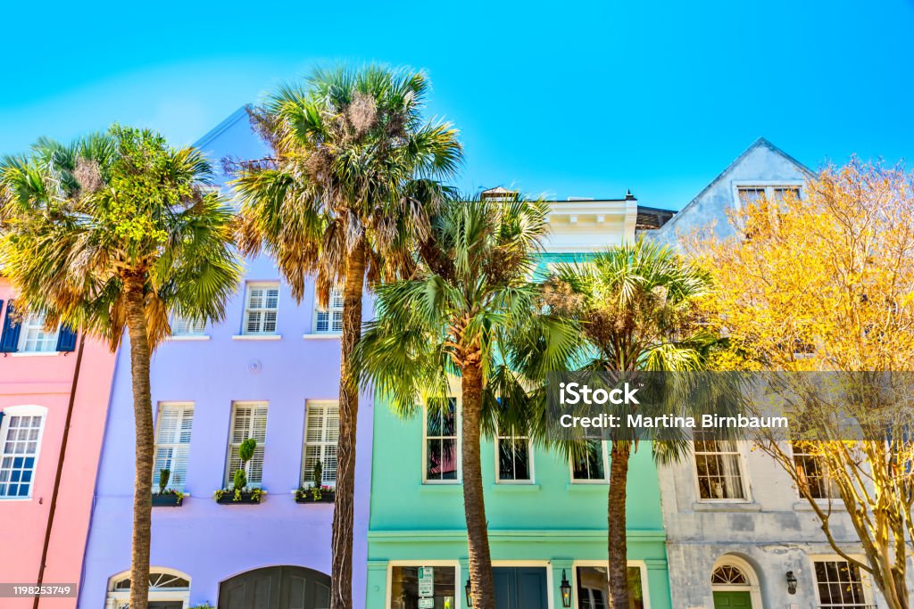 Colorful Rainbow Row, Charleston SC Charleston - South Carolina Stock Photo