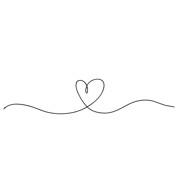 ręcznie rysowane ciągły rysunek linii znaku miłości z sercami objąć minimalizm doodle projektu - contour drawing obrazy stock illustrations