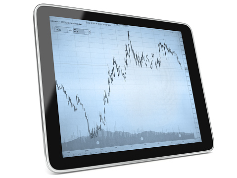 Tablet computer fintech stock market chart investment banking technology