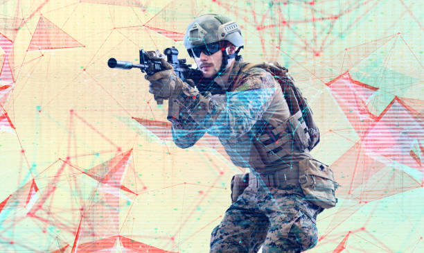 istock soldier in battle aiming laser sight optics glitch 1198256513