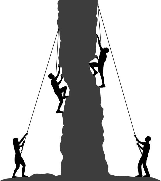 ilustrações de stock, clip art, desenhos animados e ícones de rock climbing - climbing clambering silhouette men