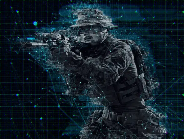 Photo of soldier in battle aiming laser sight optics glitch