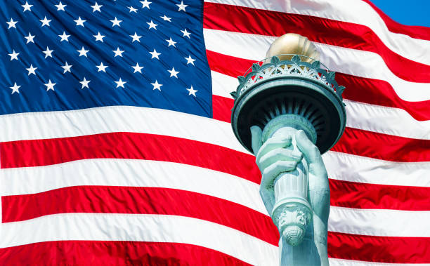 Statue of Liberty torch and US Flag