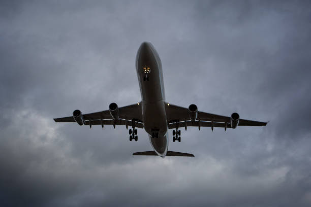 istock Low-angle view of a landing airplane 1198260622