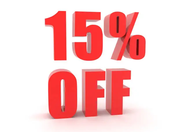 Photo of 3D Red text saying 15 percent off