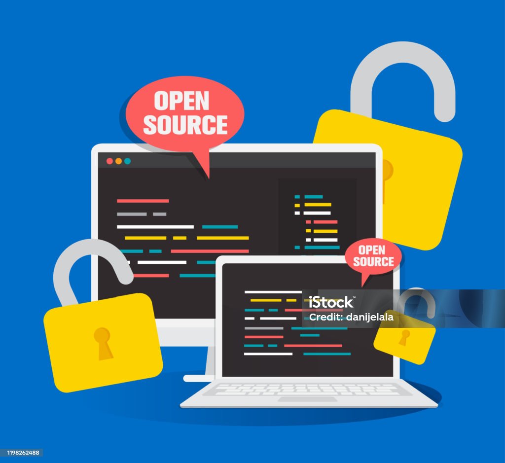 Open Source Concept Free Software For The Computer Flat Vector ...