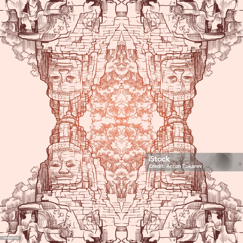 Angkor Pattern Buddha Temple In Angkor Wat Cambodia Seamless Pattern Stock ...