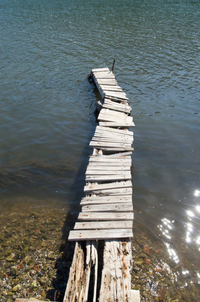 istock Small empty old  wooden pier in river in sunny day 1198271411