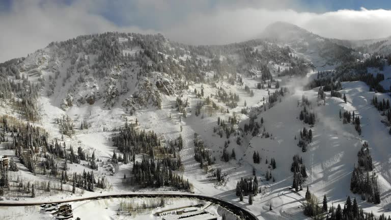 Snowbird Ski Area in the peak of winter season near Salt Lake City Utah in the Wasatch Mountain Range