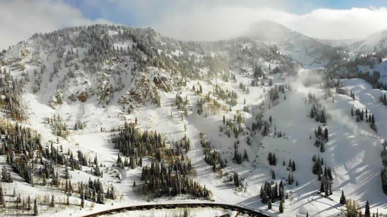 Snowbird Ski Area in the peak of winter season near Salt Lake City Utah in the Wasatch Mountain Range