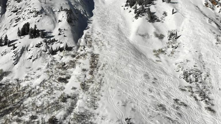 Snowbird Ski Area in the peak of winter season near Salt Lake City Utah in the Wasatch Mountain Range