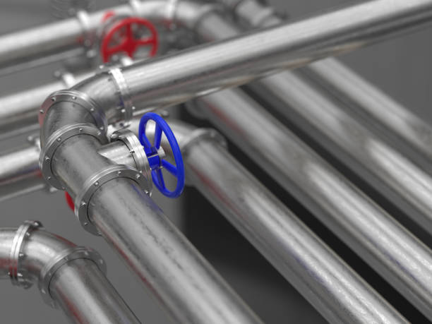 istock 3D rendering, The system of pipelines from stainless steel 1198275274