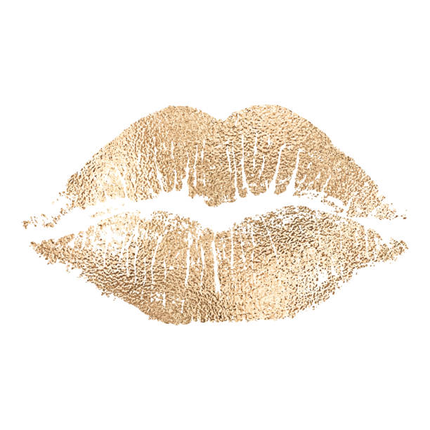 Lip imprint Vector lip imprint with golden texture isolated on white background. Decorative element for print or design. lipstick kiss stock illustrations