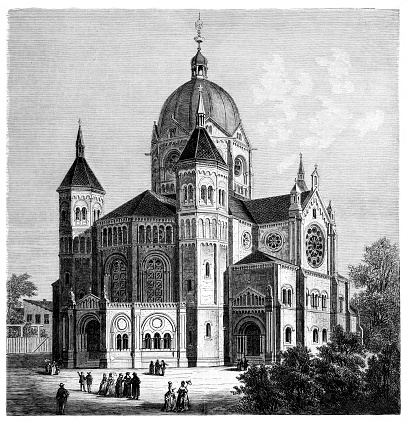 Illustration of a The New Synagogue was the largest synagogue in Breslau, Germany (now Wrocław, Poland)