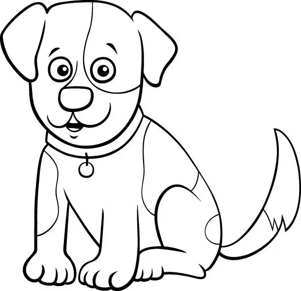 Vector illustration of spotted puppy cartoon character coloring book page