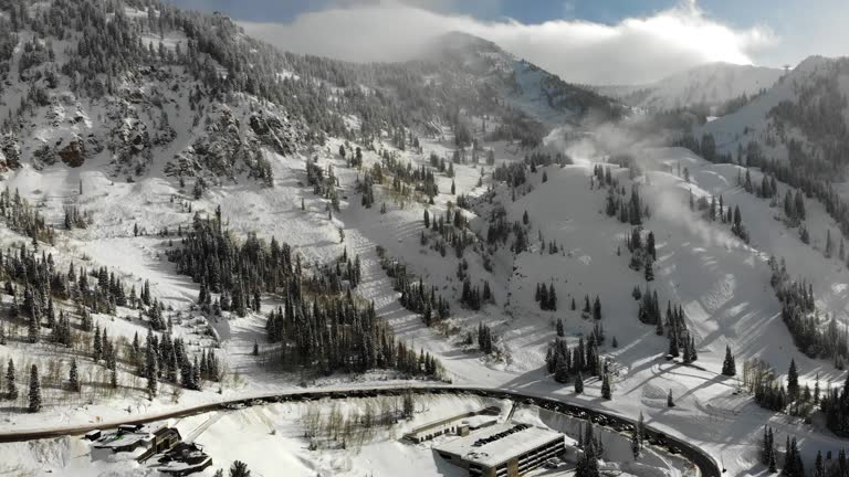 Snowbird Ski Area in the peak of winter season near Salt Lake City Utah in the Wasatch Mountain Range