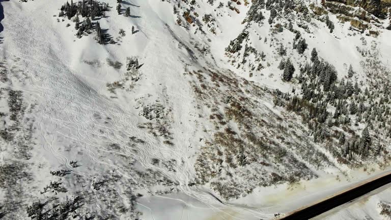 Snowbird Ski Area in the peak of winter season near Salt Lake City Utah in the Wasatch Mountain Range