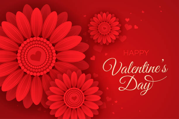istock Horizontal Valentine's Day greeting card template. Congratulation with red flowers, heart and text isolated on dark red background. 1198279272