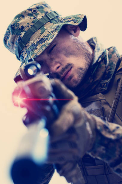 istock soldier in battle aiming laser sight optics glitch 1198280018