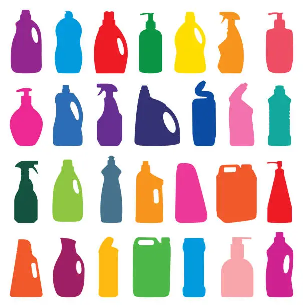 Vector illustration of cleaning agent set silhouette