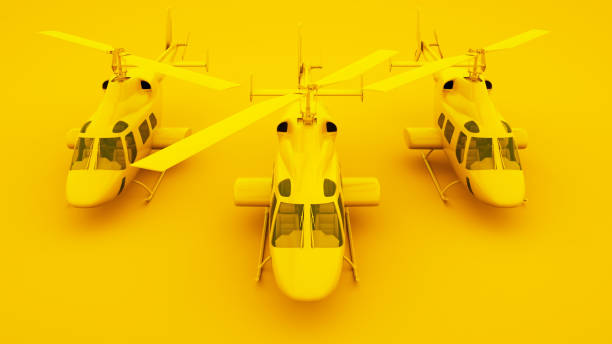 istock Group of Helicopters in row. Front view. 3d illustration 1198281358