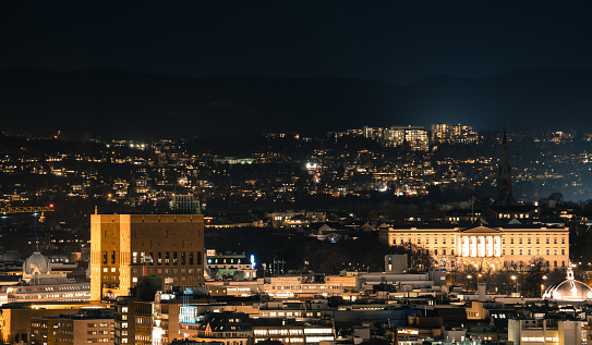 The city of Oslo, the capital of Norway, night photography