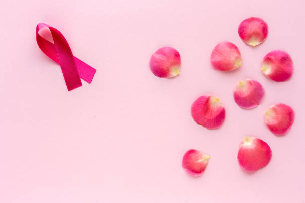 istock Pink ribbon on a colored background. Cancer 1198288441