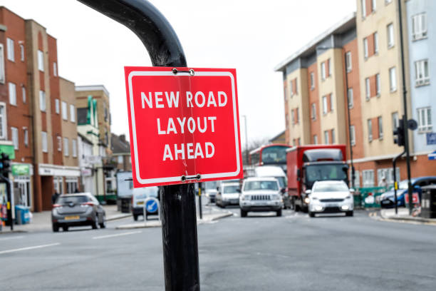 istock New road layout ahead sign Mitcham roundabout 1198289066