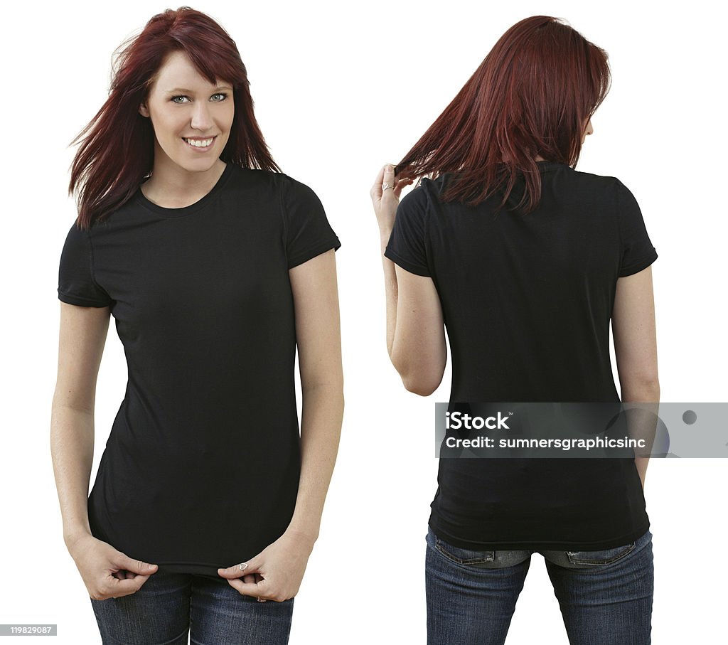 Capelli rossi donna con camicia nera vuota - Foto stock royalty-free di Maglietta