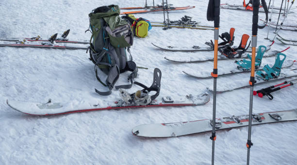 istock Splitboard, skis and poles for ski touring 1198295975