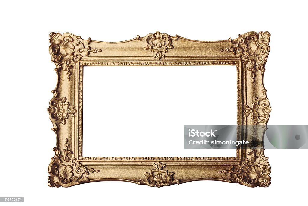 Moldura dourada em branco - Foto de stock de Moldura de Quadro - Equipamento de arte e artesanato royalty-free