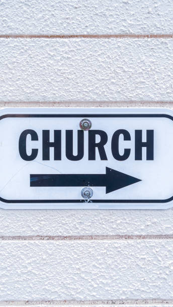 istock Vertical frame Church sign with arrow pointing to the right 1198297340