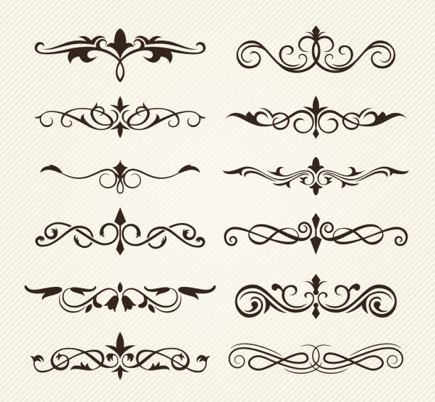 illustrations, cliparts, dessins animés et icônes de éléments ornés décoratifs - swirl floral pattern scroll shape pattern