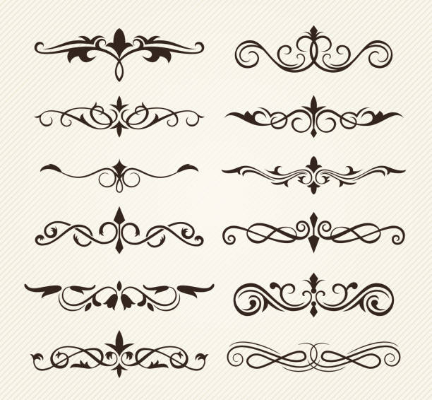 ilustrações de stock, clip art, desenhos animados e ícones de decorative ornate elements - line art scroll shape design element scroll