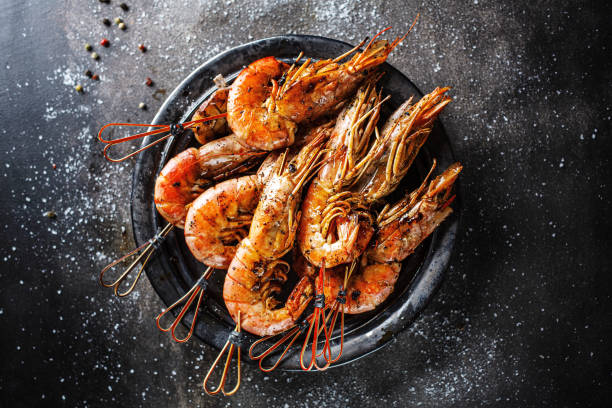istock Grilled shrimps on skewers 1198300823