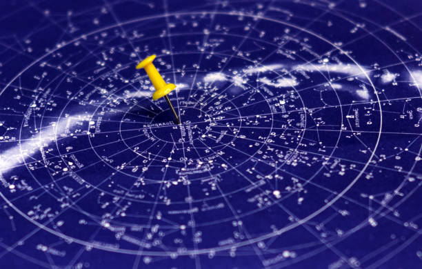 Blue starry sky and pin pointing place on the map