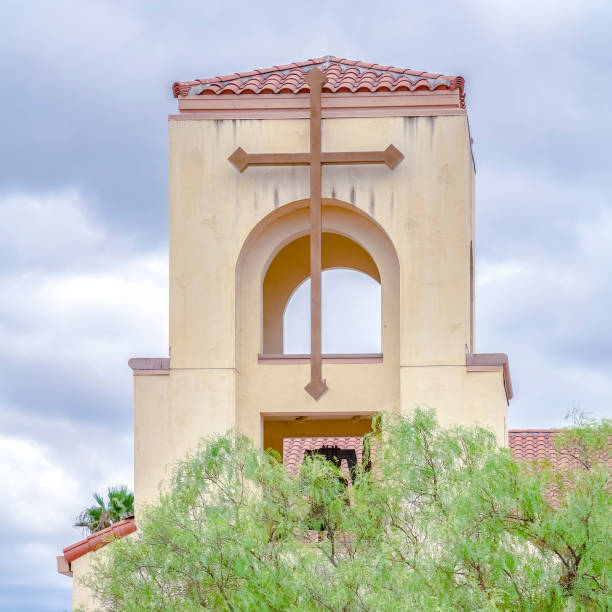 istock Square frame Simple bell tower on a modern church 1198302239