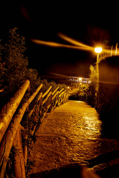 istock Stairway at night down to beach 1198303130