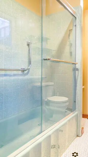 Photo of Vertical frame Small apartment bathroom with very nice upgraded ammenities