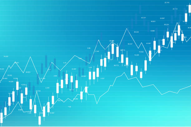 giełda i giełda. business candle stick wykres wykresu obrotu na giełdzie inwestycji. dane giełdowe. punkt zwyżkowy, trend wykresu. ilustracja wektorowa - financial occupation graph chart blue stock illustrations