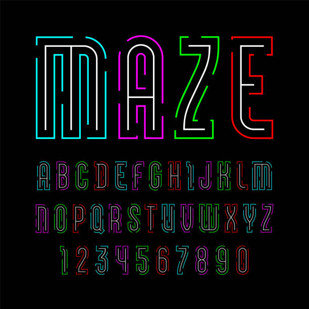 istock Font from thin line, trendy simple alphabet sans serif, modern colored letters and numbers, vector illustration 10eps 1198307001