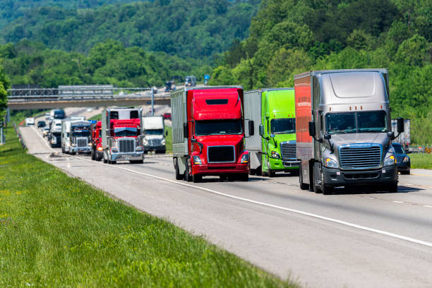 Heavy Truck Traffic On Tennessee Interstate stock photo