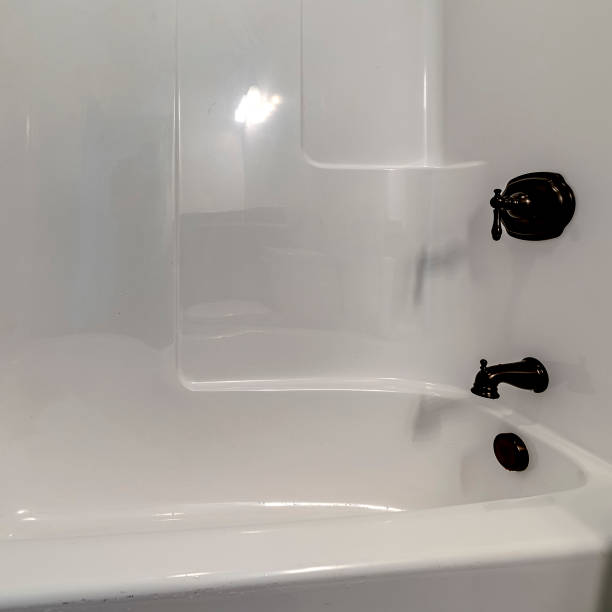 istock Square frame Modern clean white tiled bathroom interior in home 1198312982