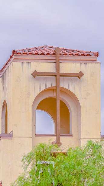 istock Vertical frame Modern tiled bell tower of a small church 1198314100
