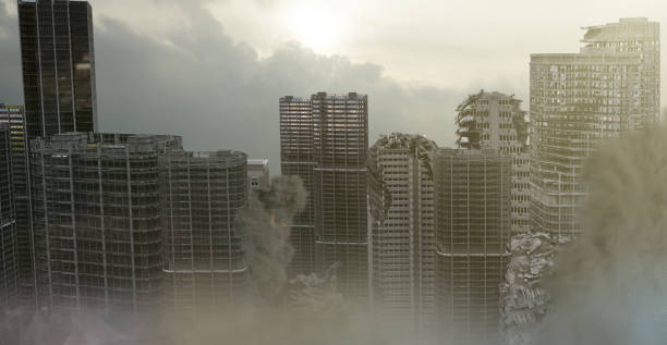 istock view of the destroyed post-apocalyptic city 3D render 1198315499