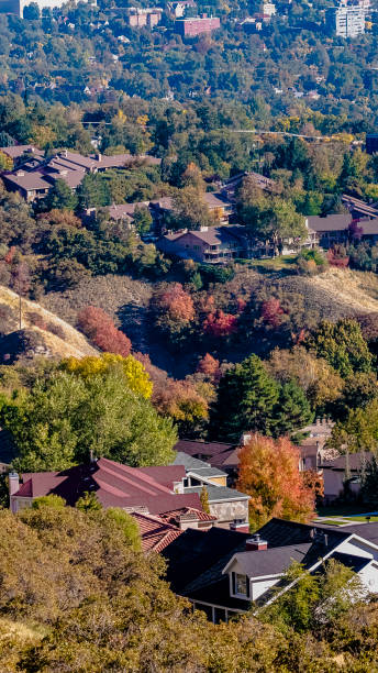 istock Vertical frame Residential houses on mountain slopes on a sunny day 1198315542