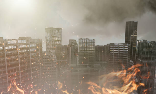istock view of the destroyed post-apocalyptic city 3D render 1198315554