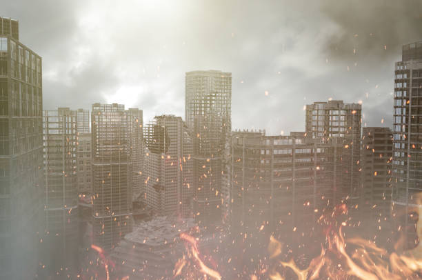 istock view of the destroyed post-apocalyptic city 3D render 1198315611